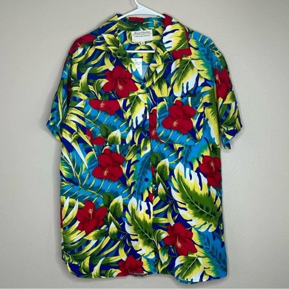NWT Vintage 1990s Marisa Christina Hawaiian Floral Hibiscus Tropical Button up S